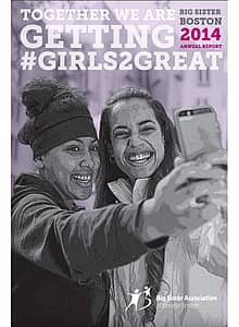 cover of the 2014 big sister annual report with two women taking a selfie