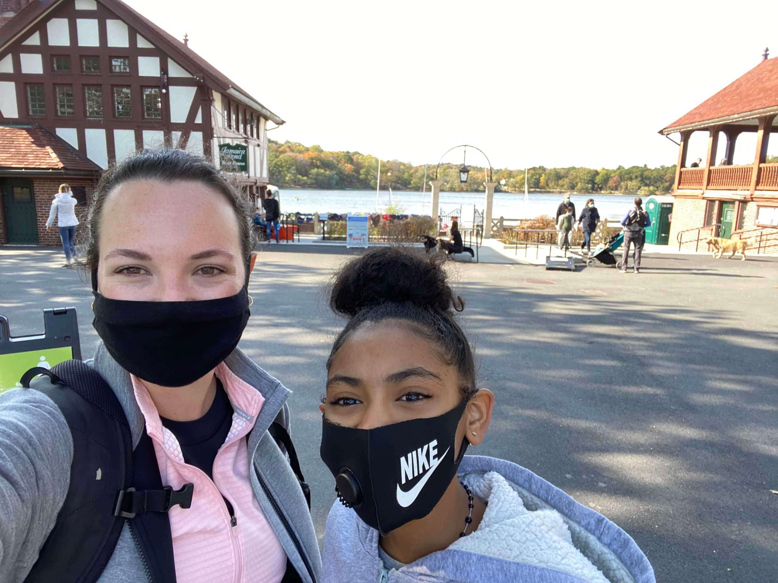 selfie of two girls who are wearing masks