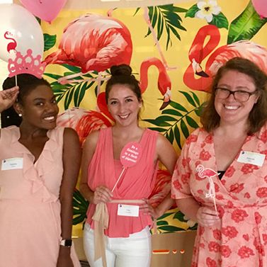 young women at a flamingo themed party