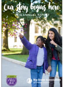 cover of the 2016 big sister annual report showing two girls pointing